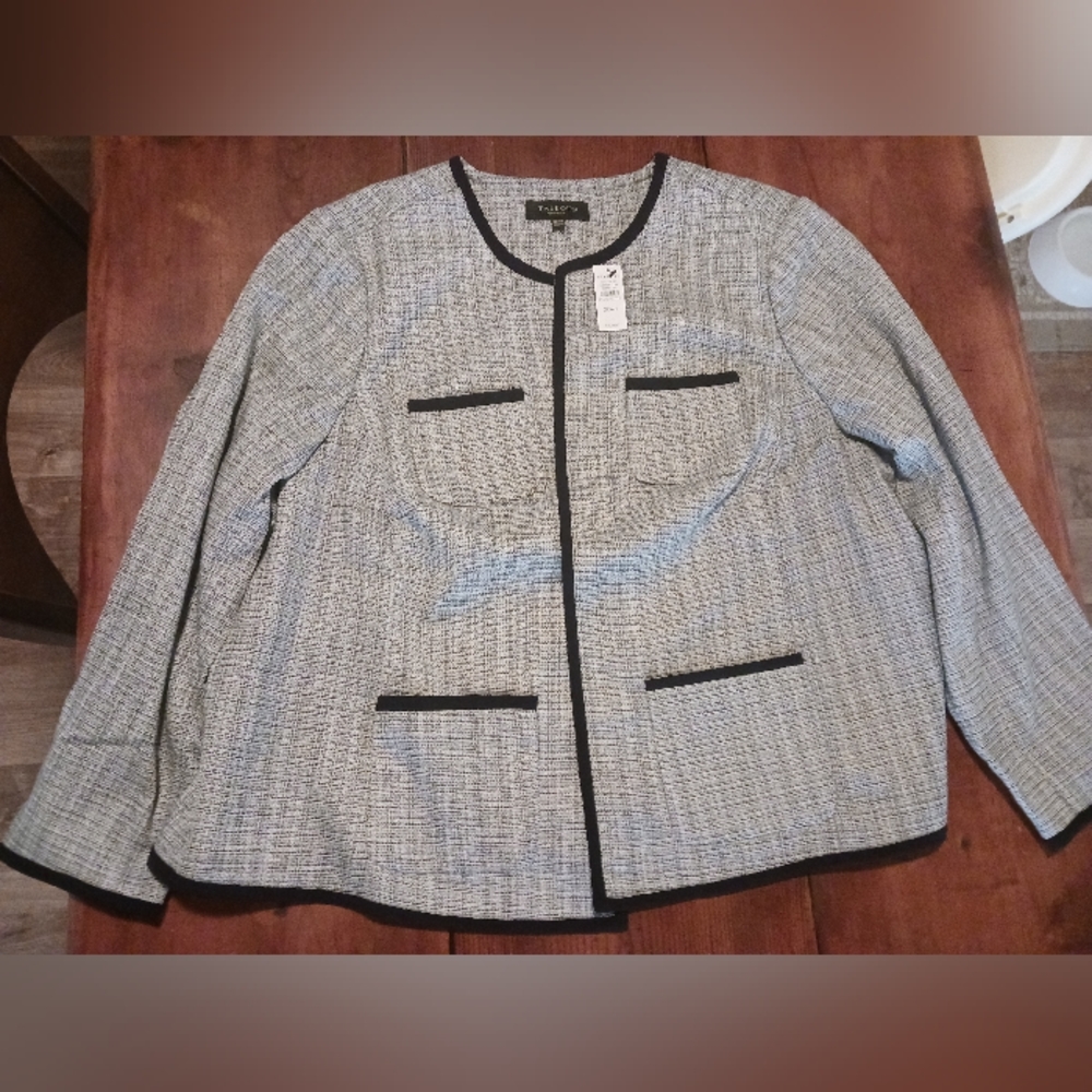 Talbots Tweed Jacket White Black Plus Petite 20WP